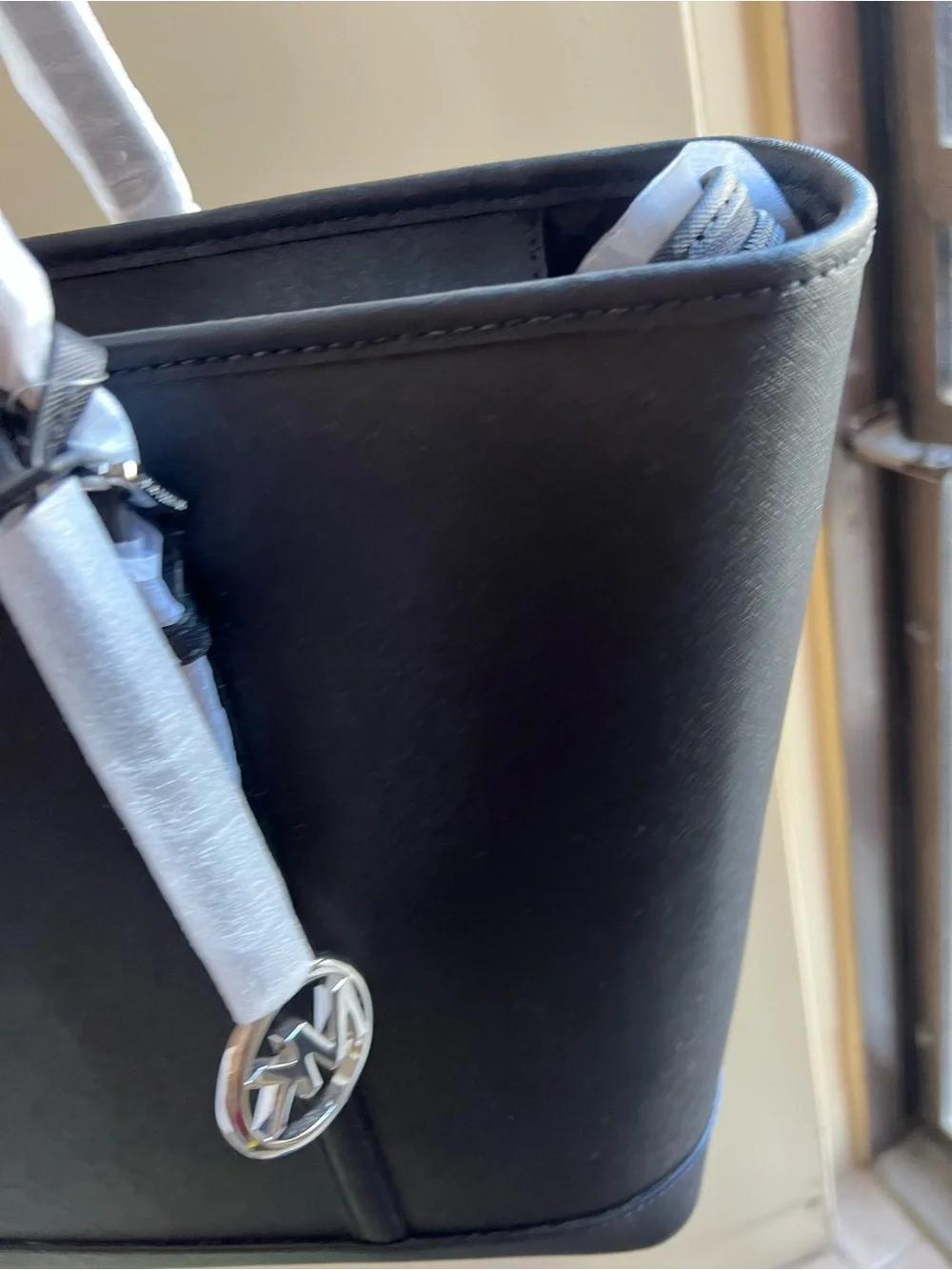 Michael Kors Black Saffiano Tote with MK Charm